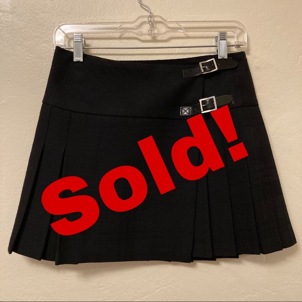 Black plaid wool pleated skirt -Vintage